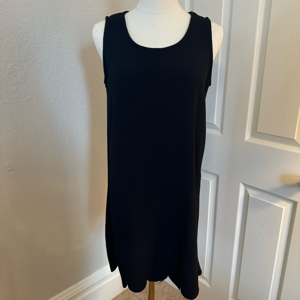 Little Black Midi Dress with Scallop Hem